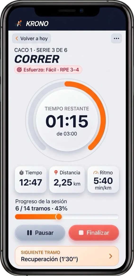 Player de Entrenamiento en Vivo — Krono Running