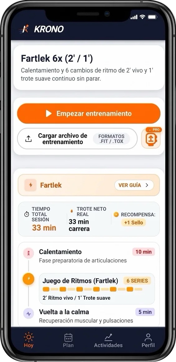 Pantalla de Entrenamiento Diario — Krono Running